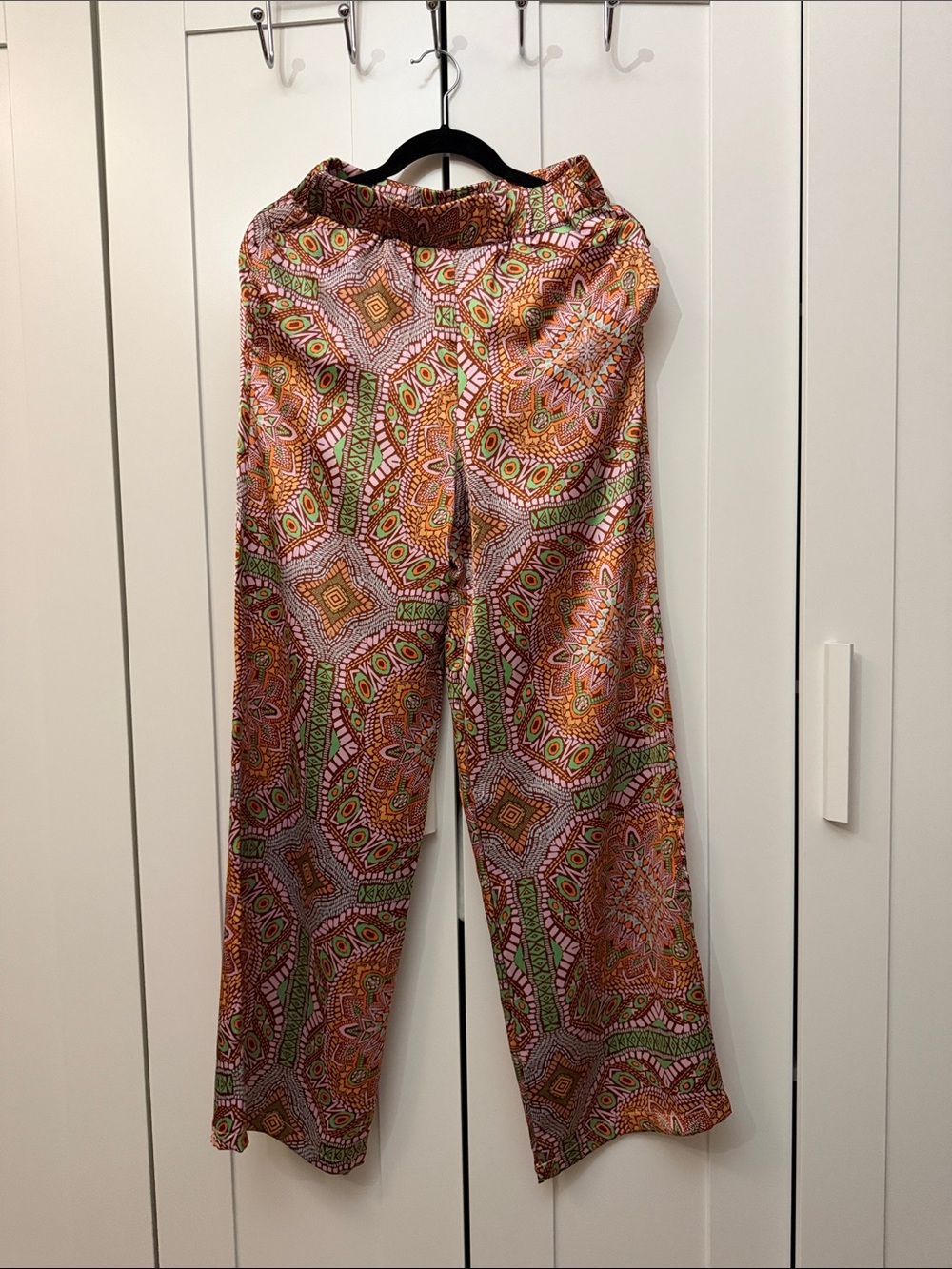 Forever 21 Multicolor Geometric Wide-Leg Pants — Orange, Green & Pink